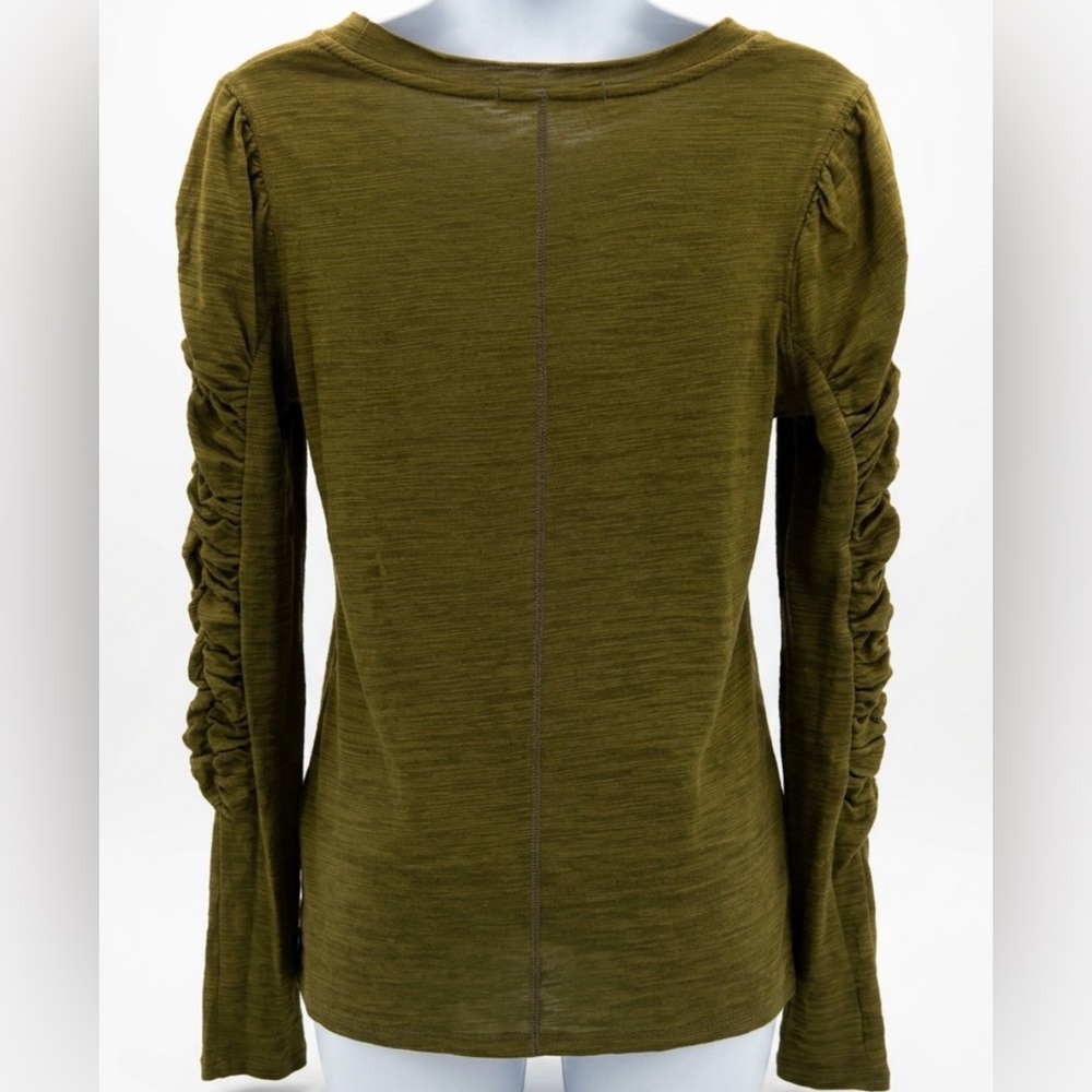 We The Free Sage Natasha Ruched Long Sleeve Crew Neck Top. Small. Olive Green. - Picture 5 of 6